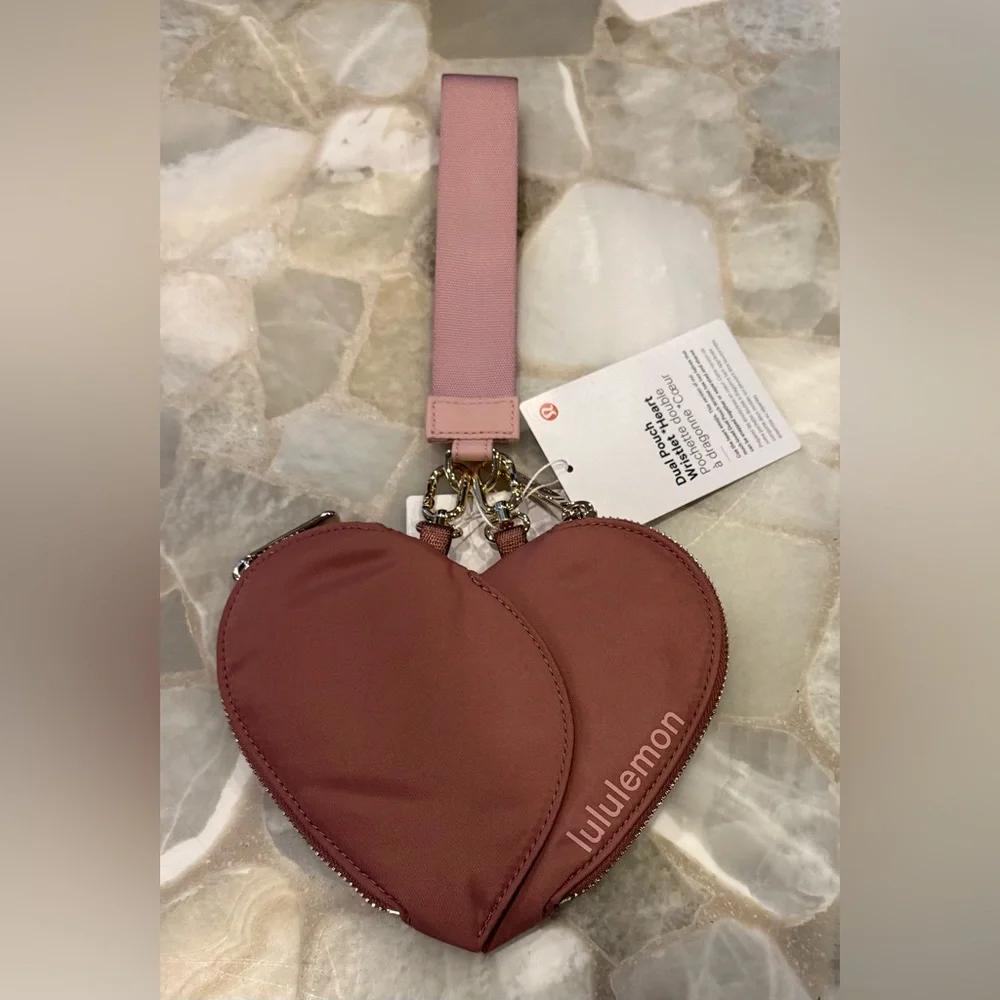 Lululemon Athletica NWT Heart Dual Pouch Spiced Chai/Pink Haze/Gold